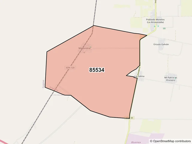Mapa del código postal 85534, Empalme, Sonora