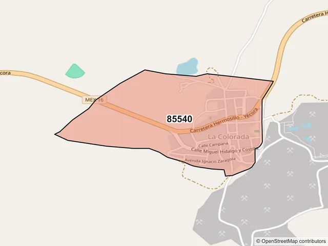 Mapa del código postal 85540, La Colorada, Sonora