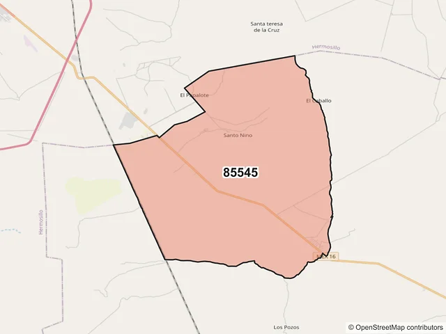 Mapa del código postal 85545, La Colorada, Sonora