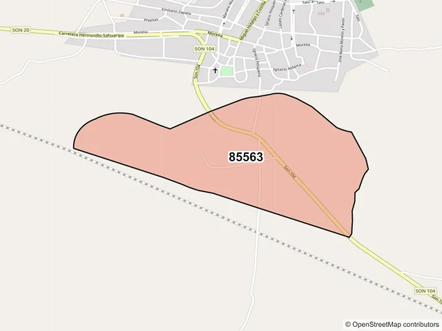 Mapa del código postal 85563, Mazatán, Sonora