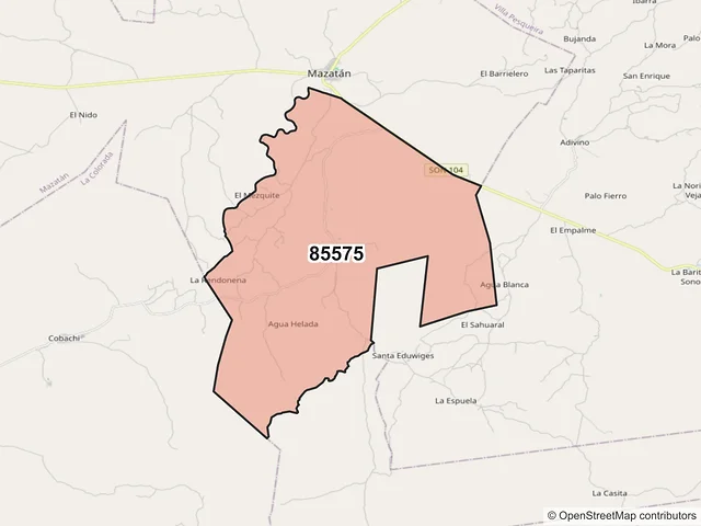 Mapa del código postal 85575, Mazatán, Sonora
