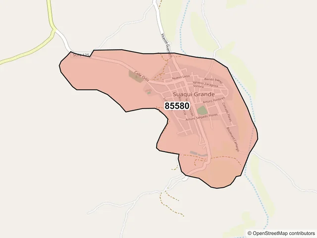 Mapa del código postal 85580, Suaqui Grande, Sonora