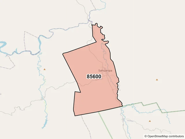 Mapa del código postal 85600, Sahuaripa, Sonora