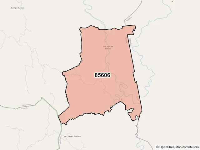Mapa del código postal 85606, Sahuaripa, Sonora