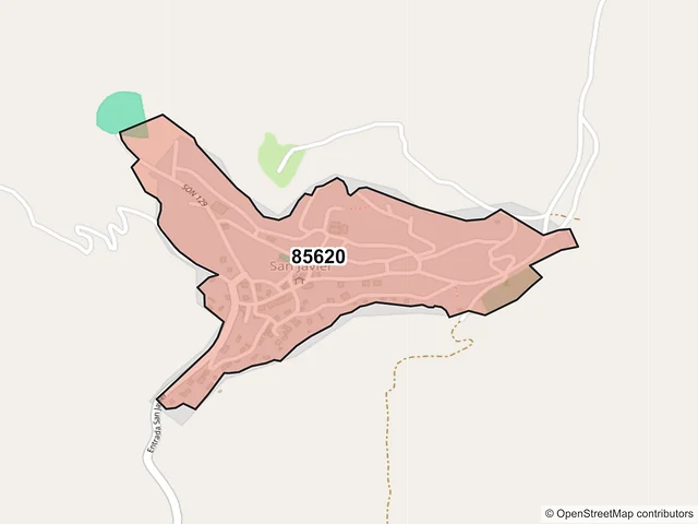 Mapa del código postal 85620, San Javier, Sonora