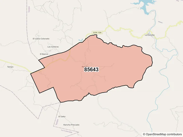 Mapa del código postal 85643, Soyopa, Sonora