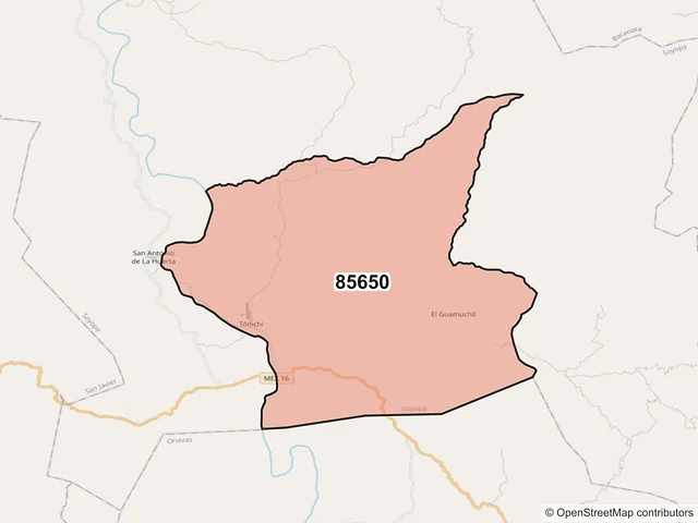 Mapa del código postal 85650, Soyopa, Sonora