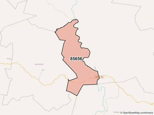 Mapa del código postal 85656, Soyopa, Sonora