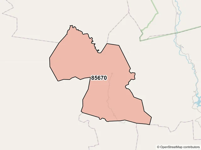Mapa del código postal 85670, Bacanora, Sonora