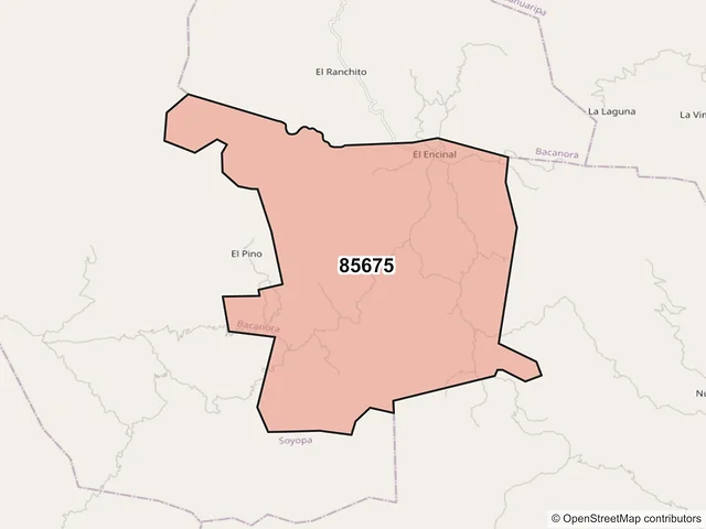 Mapa del código postal 85675, Bacanora, Sonora