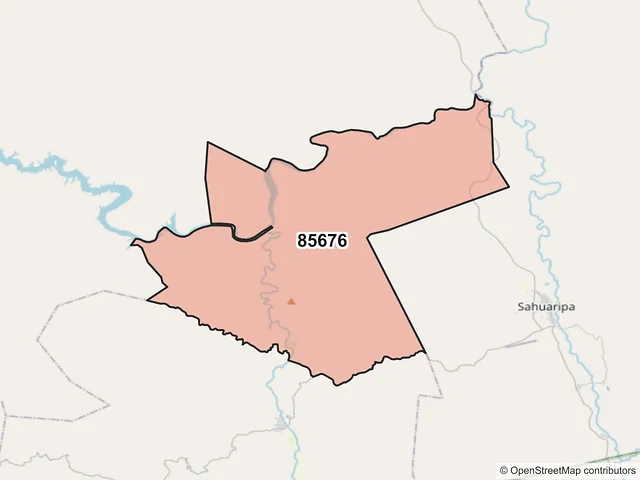 Mapa del código postal 85676, Bacanora, Sonora