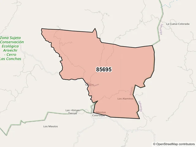Mapa del código postal 85695, Arivechi, Sonora