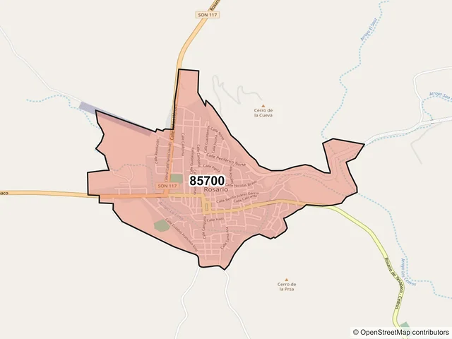 Mapa del código postal 85700, Rosario, Sonora