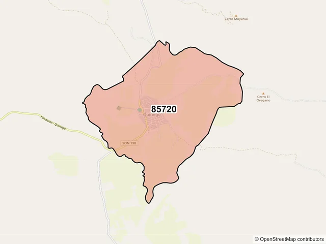 Mapa del código postal 85720, Quiriego, Sonora