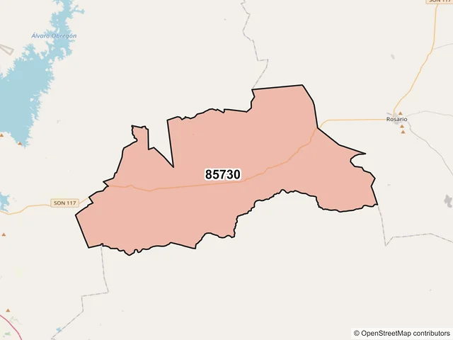 Mapa del código postal 85730, Quiriego, Sonora