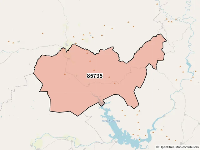 Mapa del código postal 85735, Quiriego, Sonora