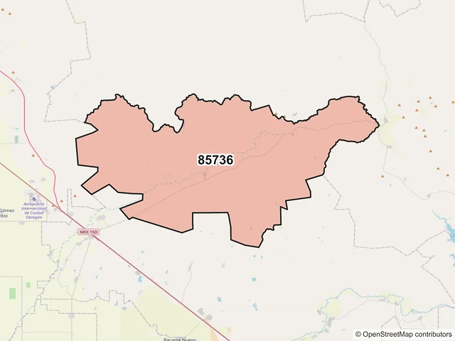 Mapa del código postal 85736, Quiriego, Sonora