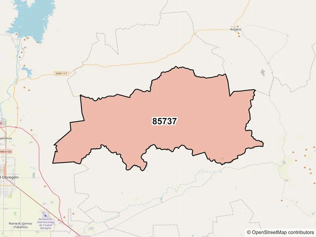 Mapa del código postal 85737, Quiriego, Sonora