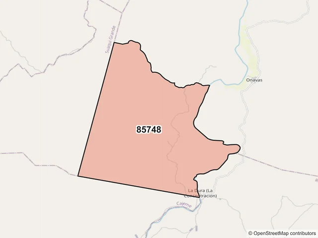 Mapa del código postal 85748, Onavas, Sonora