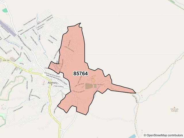 Mapa del código postal 85764, Alamos, Sonora