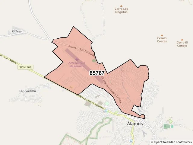 Mapa del código postal 85767, Alamos, Sonora