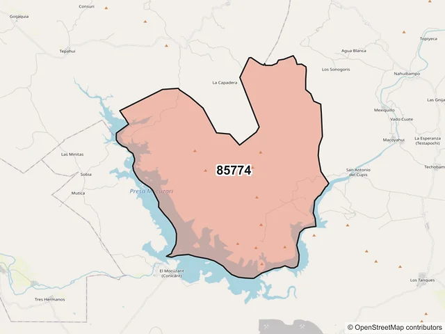 Mapa del código postal 85774, Alamos, Sonora