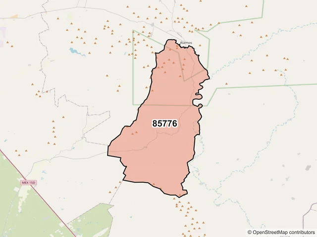 Mapa del código postal 85776, Alamos, Sonora