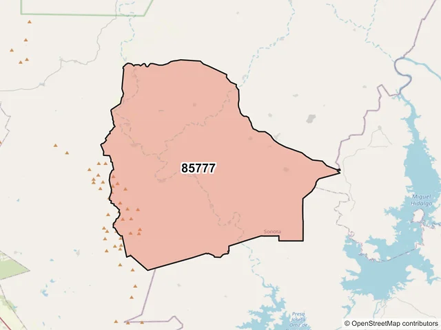 Mapa del código postal 85777, Alamos, Sonora