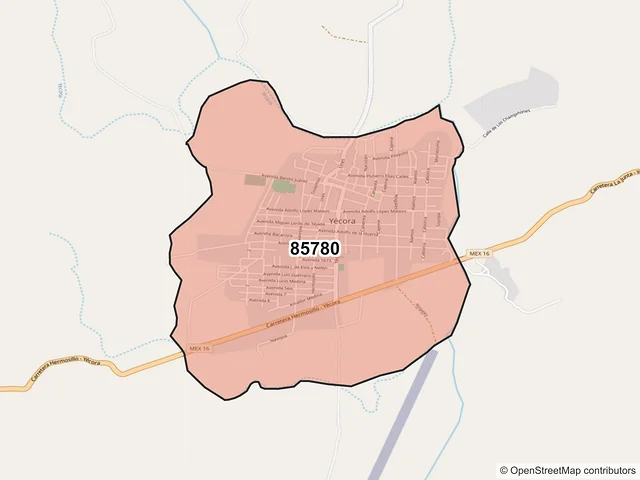 Mapa del código postal 85780, Yécora, Sonora