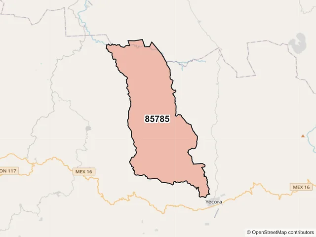 Mapa del código postal 85785, Yécora, Sonora