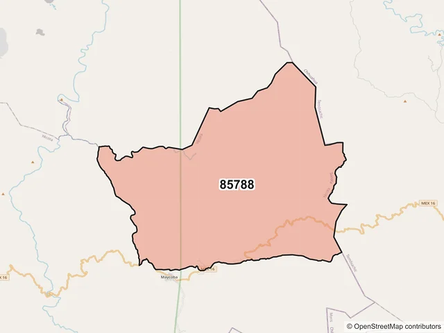 Mapa del código postal 85788, Yécora, Sonora