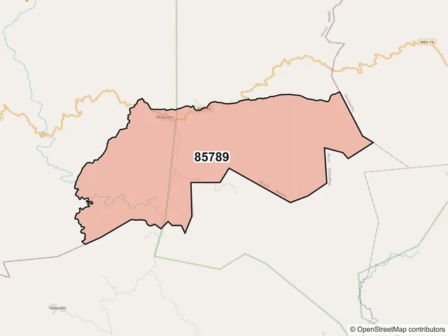 Mapa del código postal 85789, Yécora, Sonora