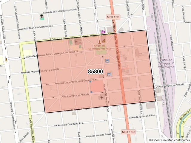 Mapa del código postal 85800, Navojoa, Sonora