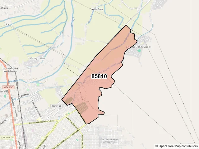 Mapa del código postal 85810, Navojoa, Sonora