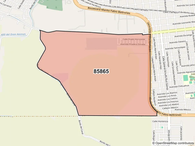 Mapa del código postal 85865, Navojoa, Sonora