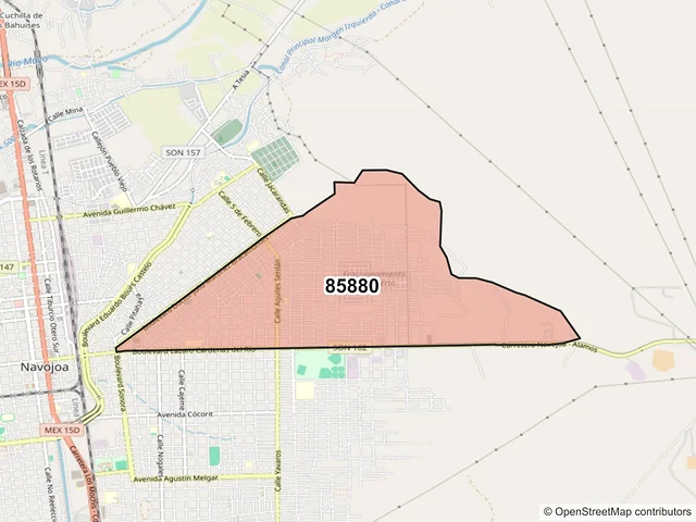 Mapa del código postal 85880, Navojoa, Sonora