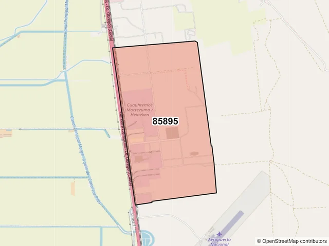 Mapa del código postal 85895, Navojoa, Sonora