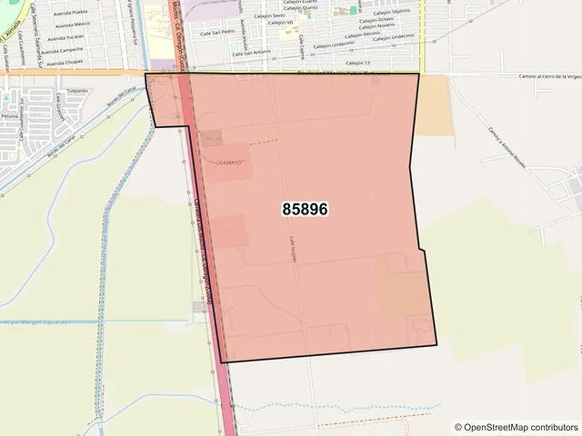 Mapa del código postal 85896, Navojoa, Sonora
