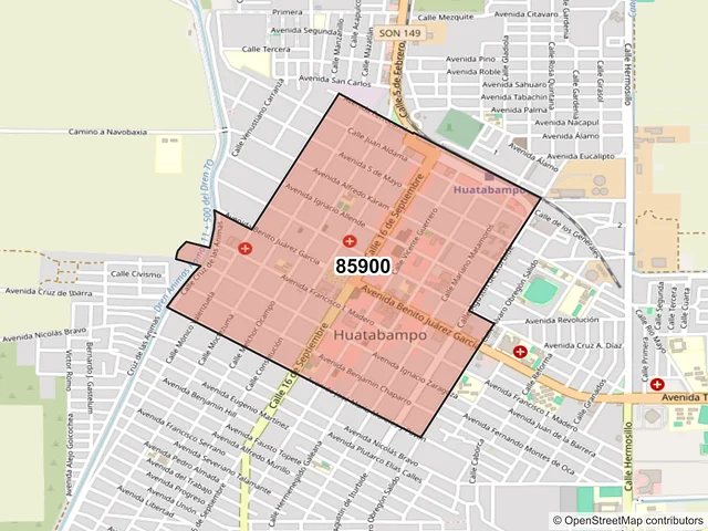 Mapa del código postal 85900, Huatabampo, Sonora