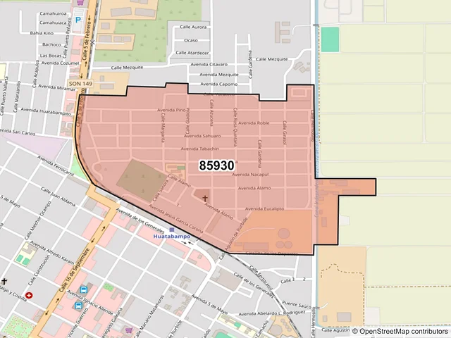 Mapa del código postal 85930, Huatabampo, Sonora