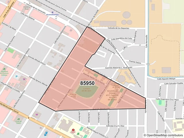 Mapa del código postal 85950, Huatabampo, Sonora