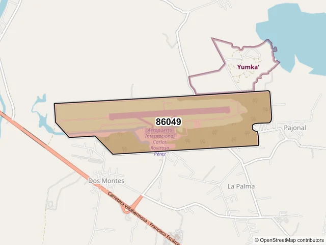 Mapa del código postal 86049, Villahermosa, Tabasco