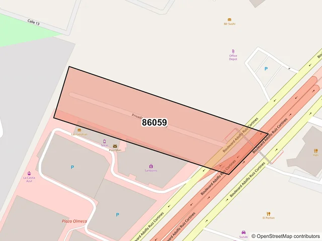 Mapa del código postal 86059, Villahermosa, Tabasco
