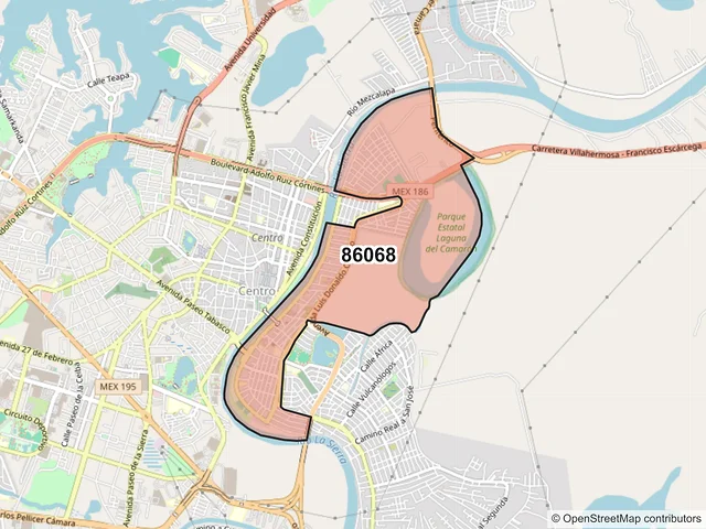 Mapa del código postal 86068, Villahermosa, Tabasco