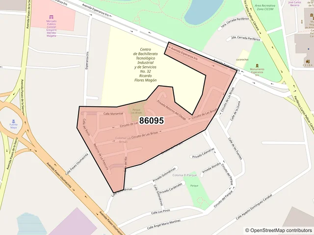 Mapa del código postal 86095, Villahermosa, Tabasco