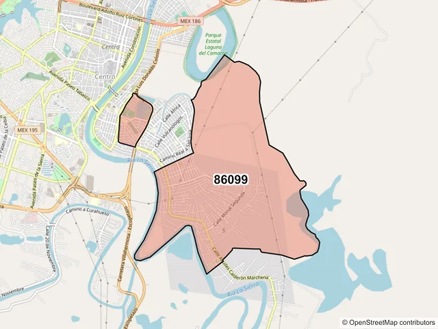 Mapa del código postal 86099, Villahermosa, Tabasco