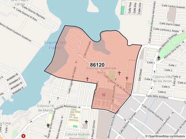 Mapa del código postal 86120, Villahermosa, Tabasco