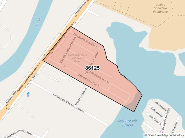 Mapa del código postal 86125, Villahermosa, Tabasco