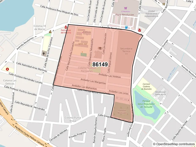 Mapa del código postal 86149, Villahermosa, Tabasco