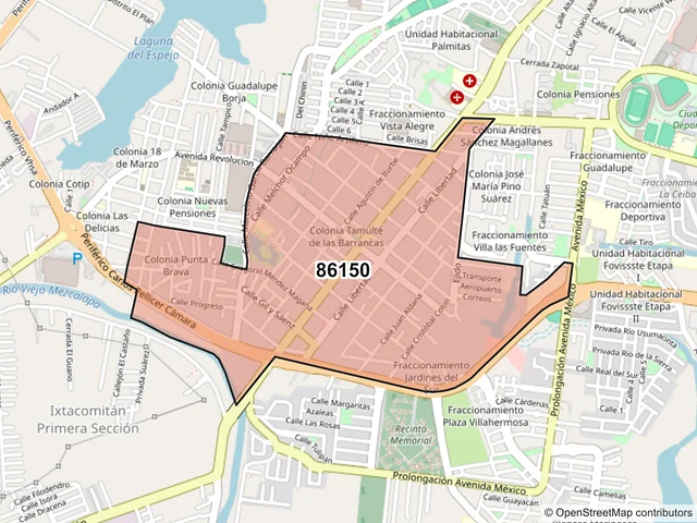 Mapa del código postal 86150, Villahermosa, Tabasco